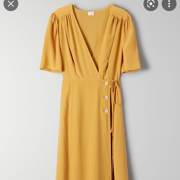 Aritzia Mirabelle Wrap Dress in Golden Yellow - Picture 6 of 10